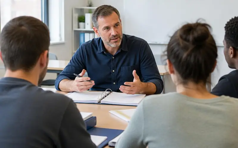 Formateur accompagnant des adultes en formation professionnelle