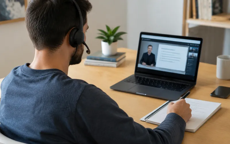 Formation en ligne suivie depuis un bureau à domicile